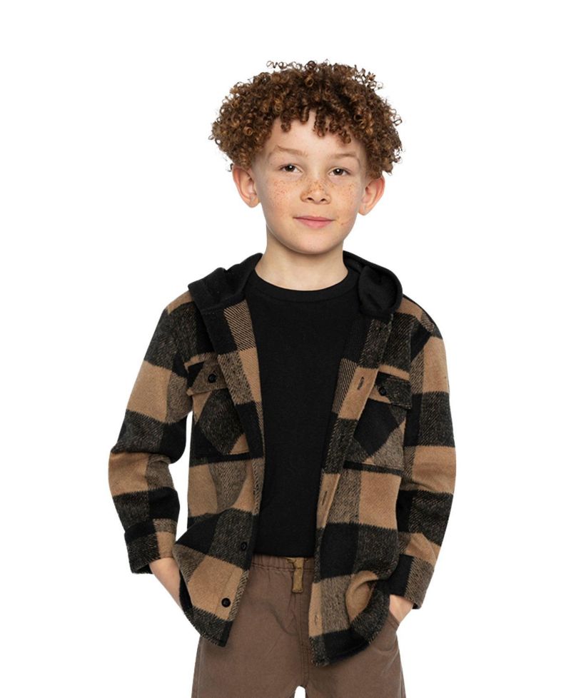 Little and Big Boy 6-12Y Flannel Shirt with Fleece Hood