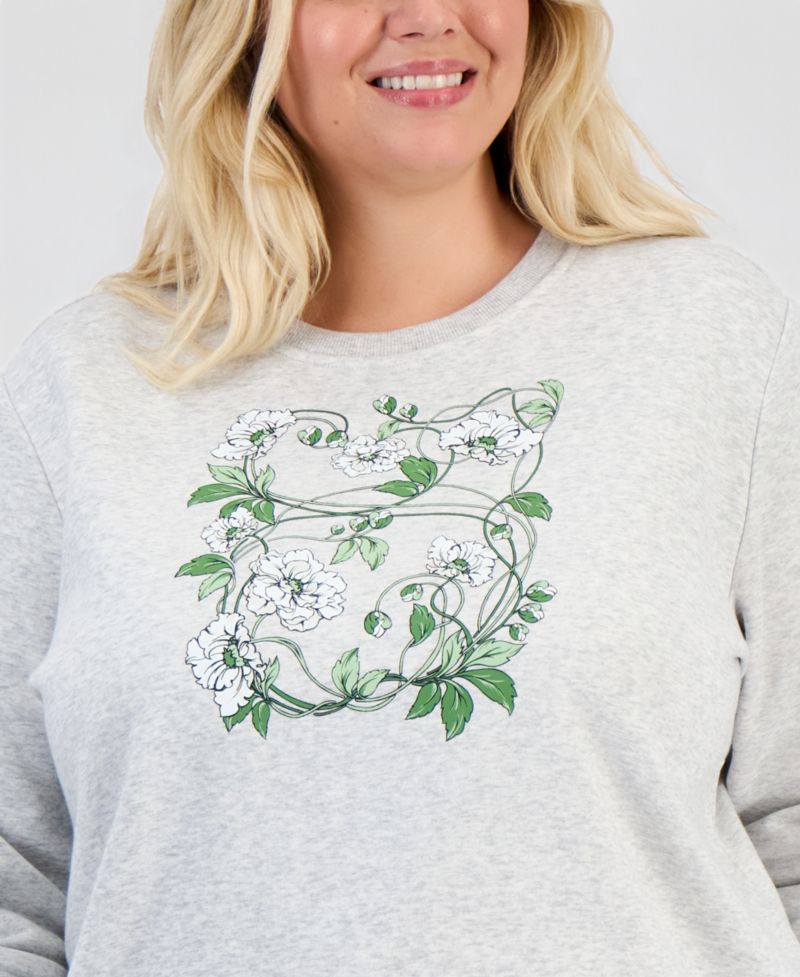 Plus Size Printed Fleece Crewneck Sweatshirt