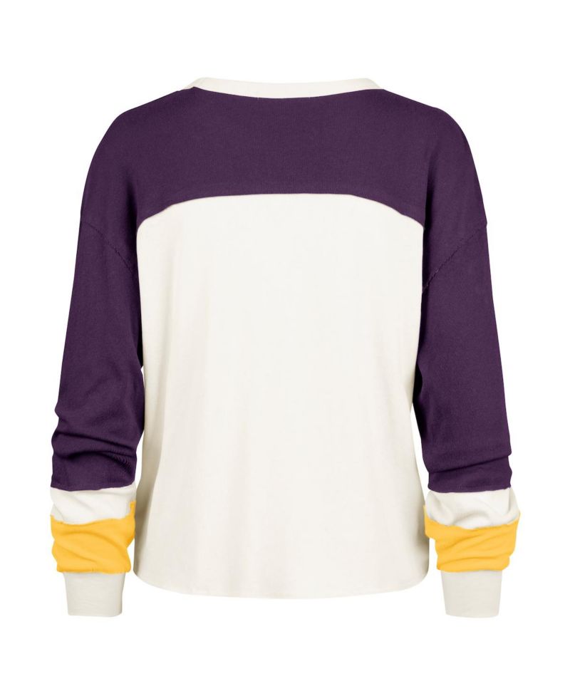 Women's Cream Los Angeles Lakers Curve Raglan Long Sleeve T-Shirt
