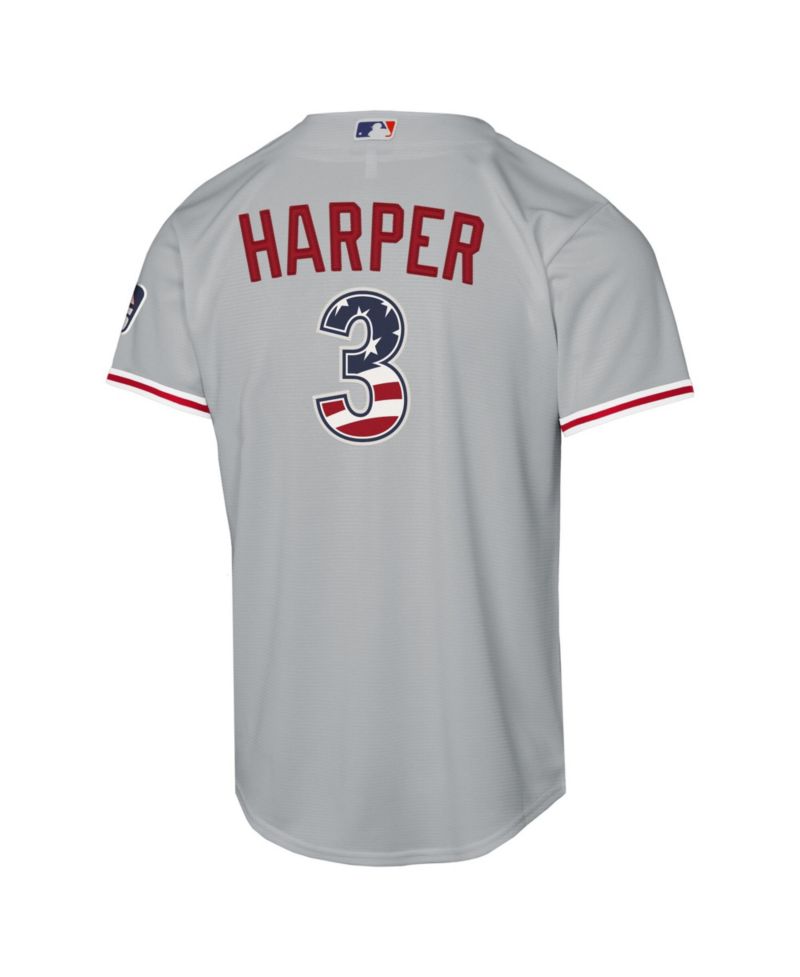 Big Boys and Girls Bryce Harper Gray Philadelphia Phillies USA 250 Fourth of July Road Replica Jersey