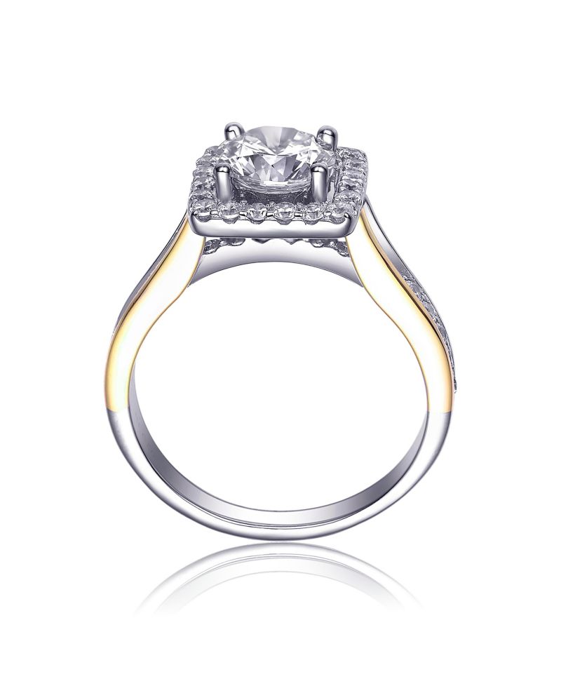 Unique Sterling Silver Square Halo CZ Pave Band Ring