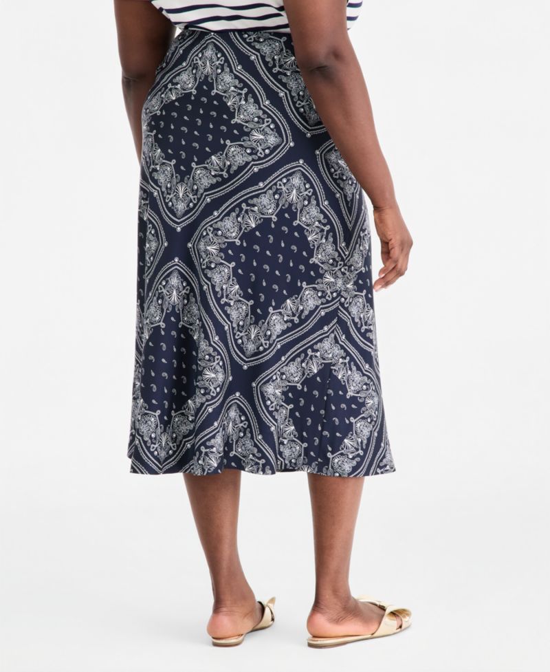 Plus Printed Midi Slip Skirt