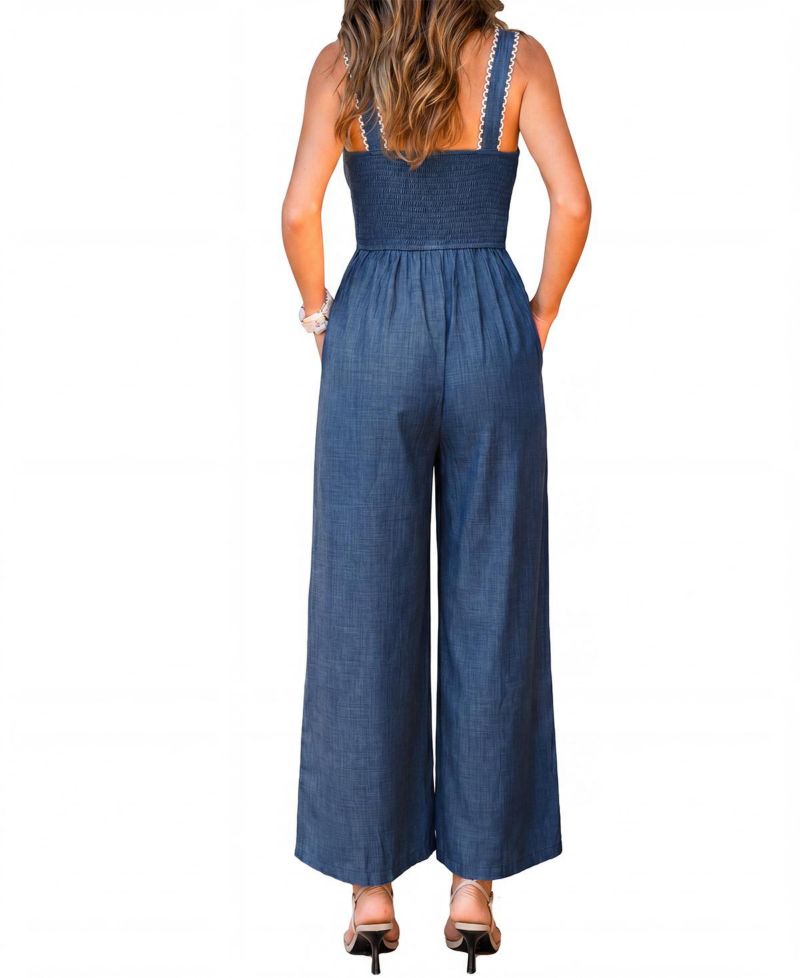 Women's Ric Rac Trim Square Neck Wide-Leg Jumpsuit