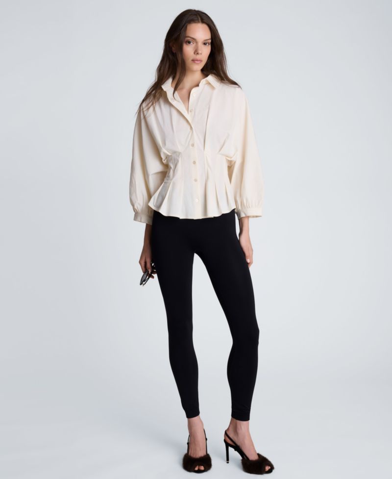 Women's Pleated Button-Front Peplum Shirt
