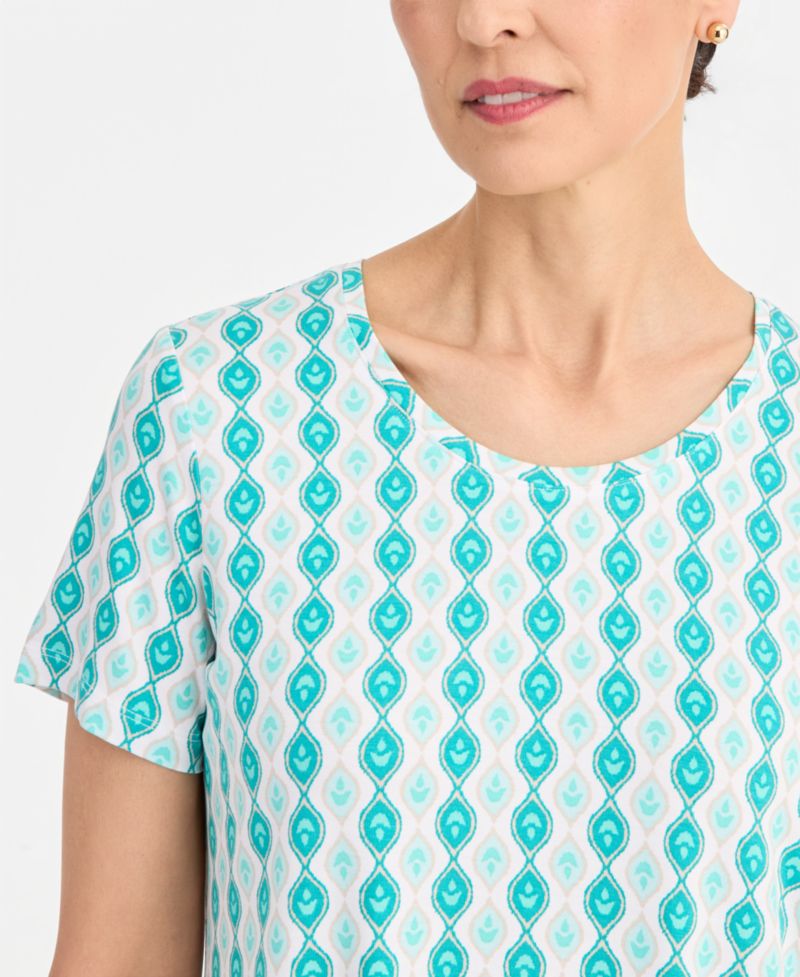 petite Printed Scoop-Neck Short Sleeve Top