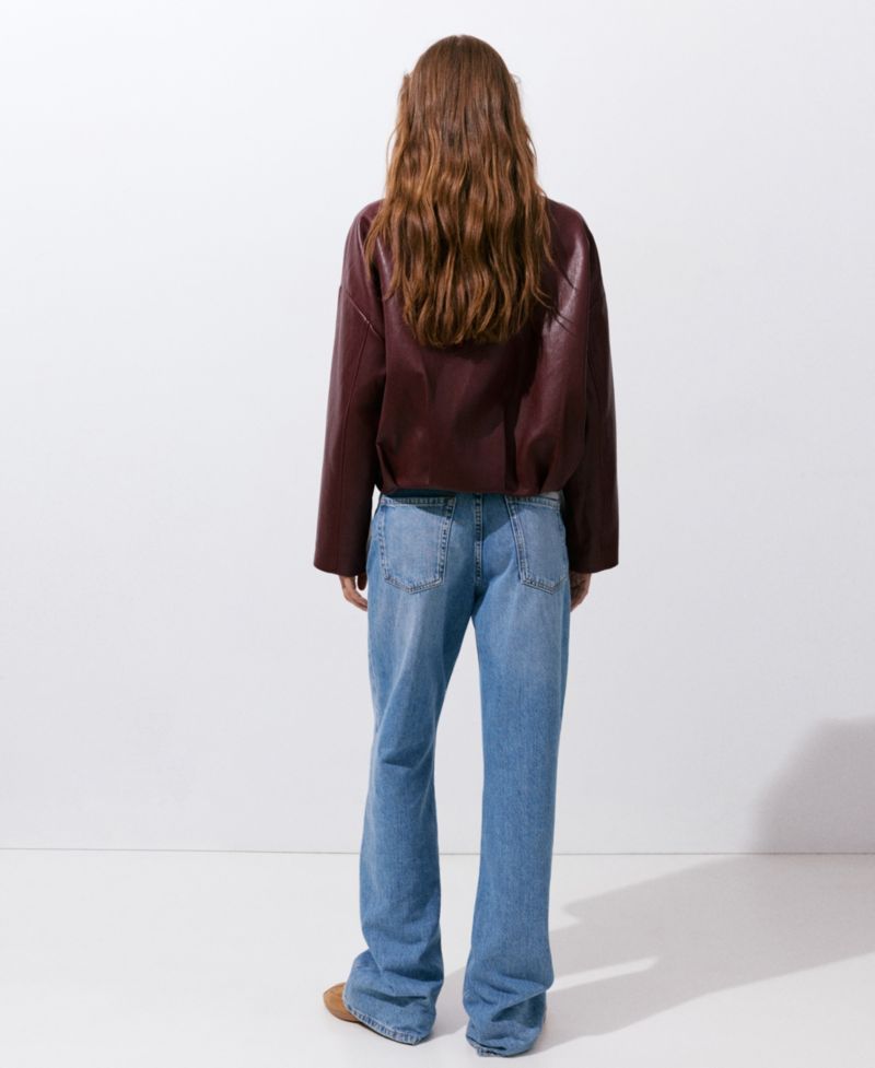 Women's Faux Leather Funnel Neck Jacket