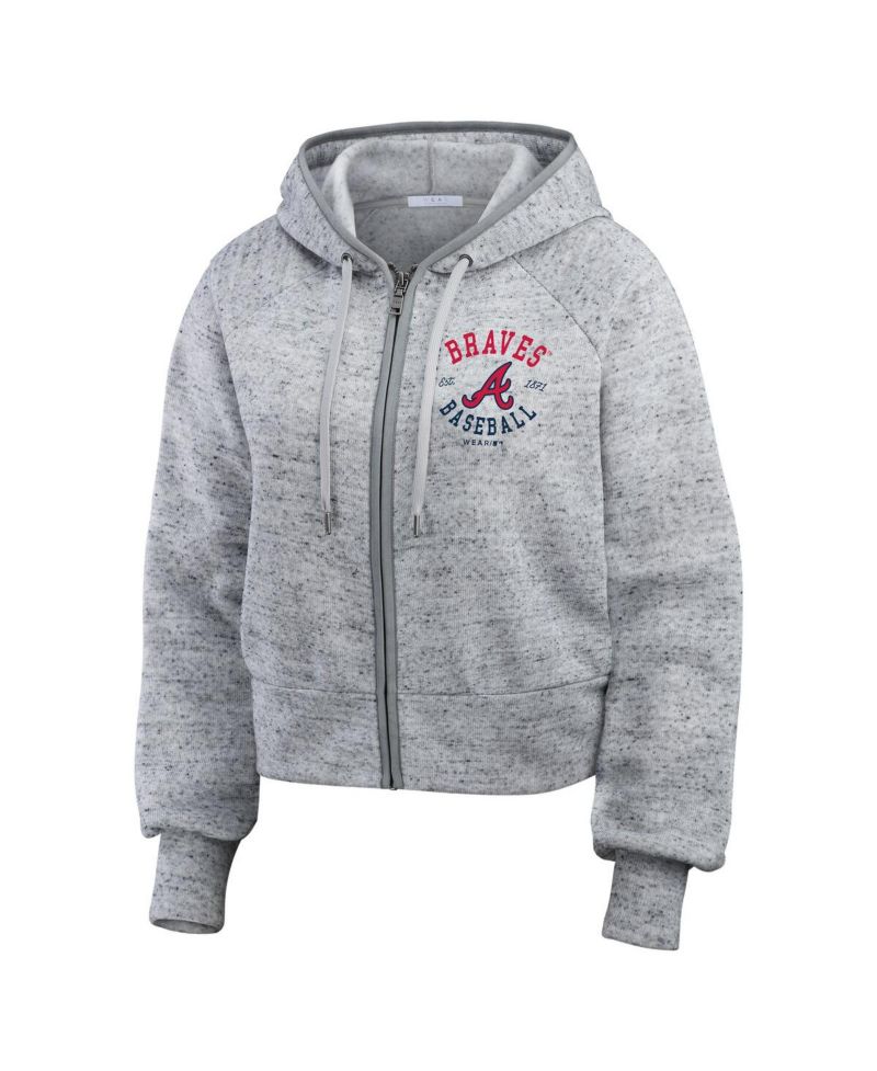 Women's Heather Gray Atlanta Braves Speckled Fleece Cropped Full-Zip Hoodie