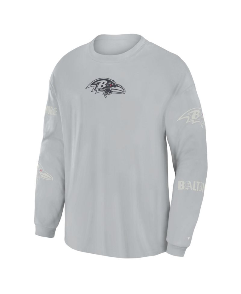Men's Gray Baltimore Ravens Oversized Type Play Long Sleeve T-Shirt