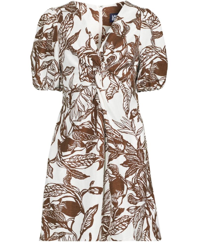 Women's Linen Above the Knee Puff Sleeve Dress