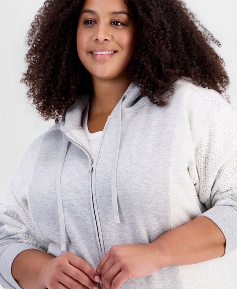 Petite Crochet Cropped Fleece Zip Hoodie