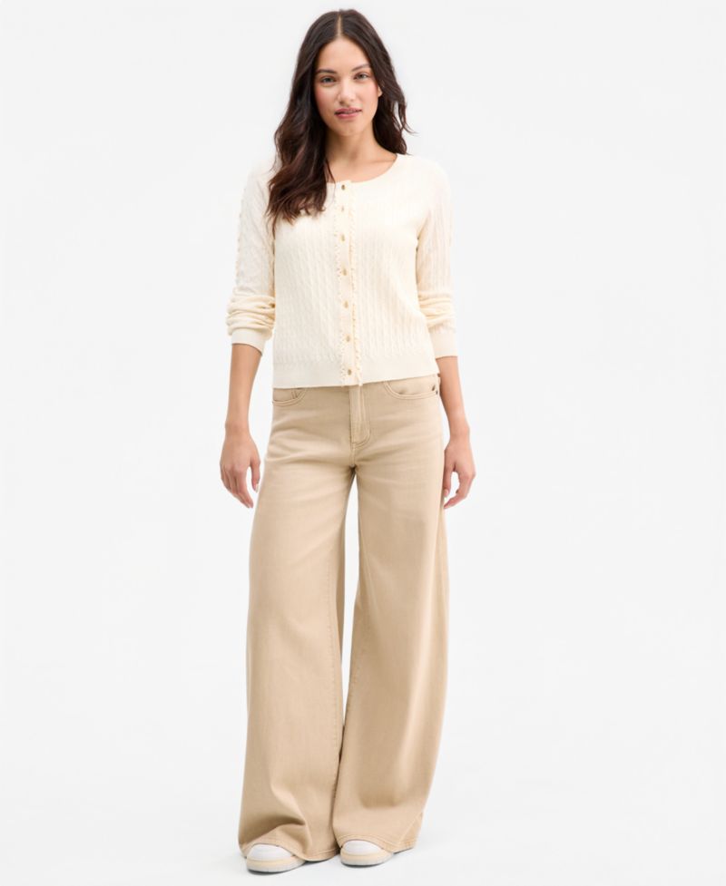 Women's Long-Sleeve Button-Front Ruffle Cardigan