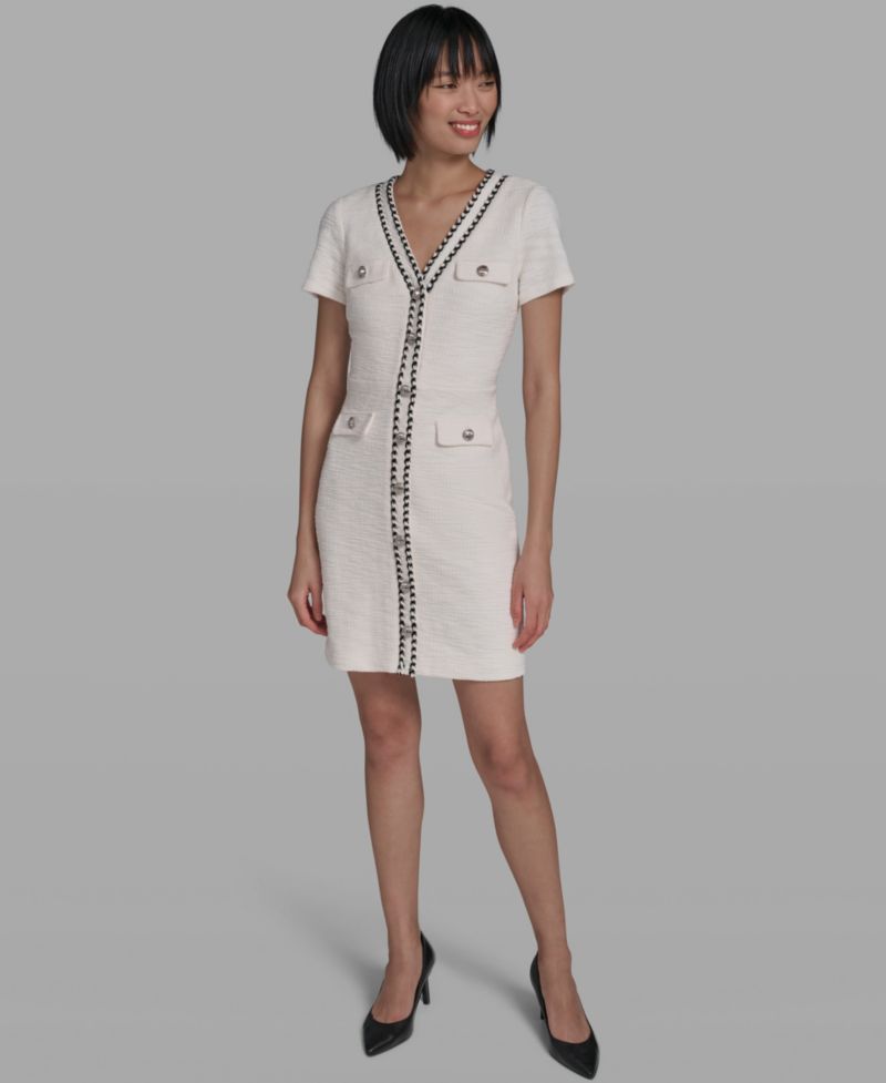 Women's V-Neck Tweed Sheath Dress