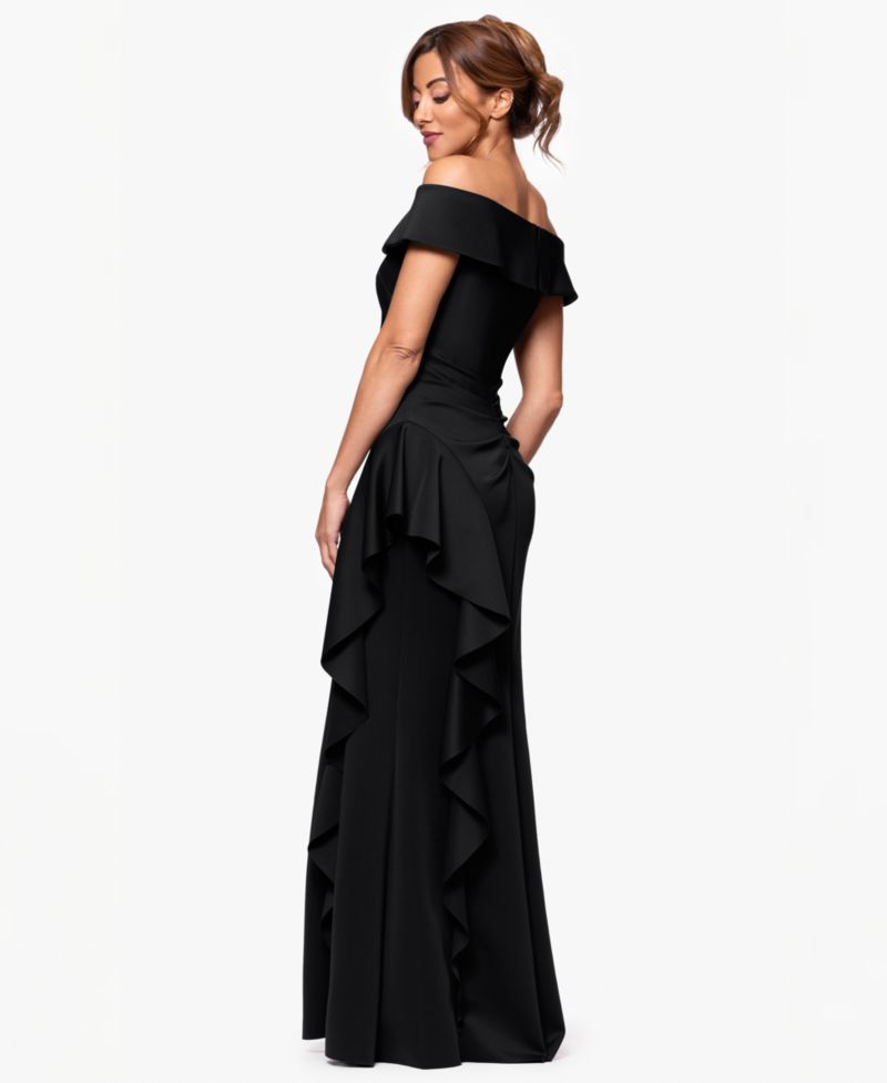 Petite Off-The-Shoulder Ruffled Side-Slit Gown