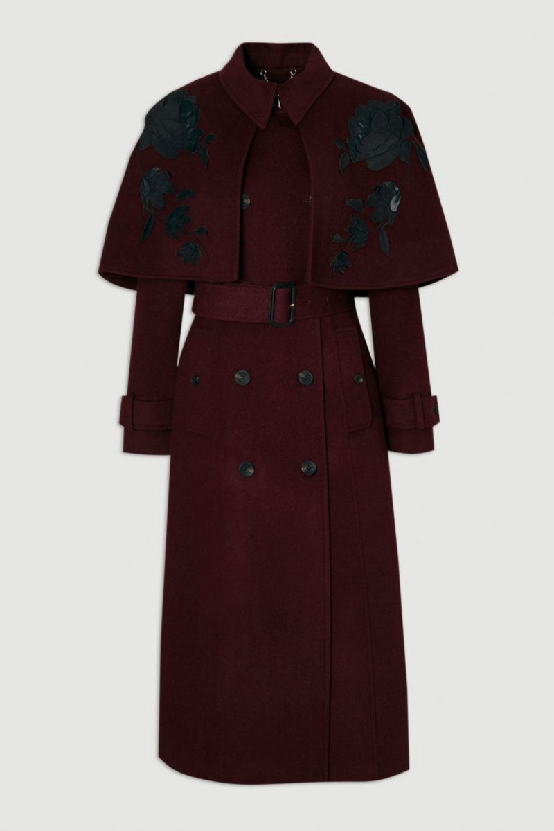 Women's Tailored Funnel-Neck Cape Midi Coat