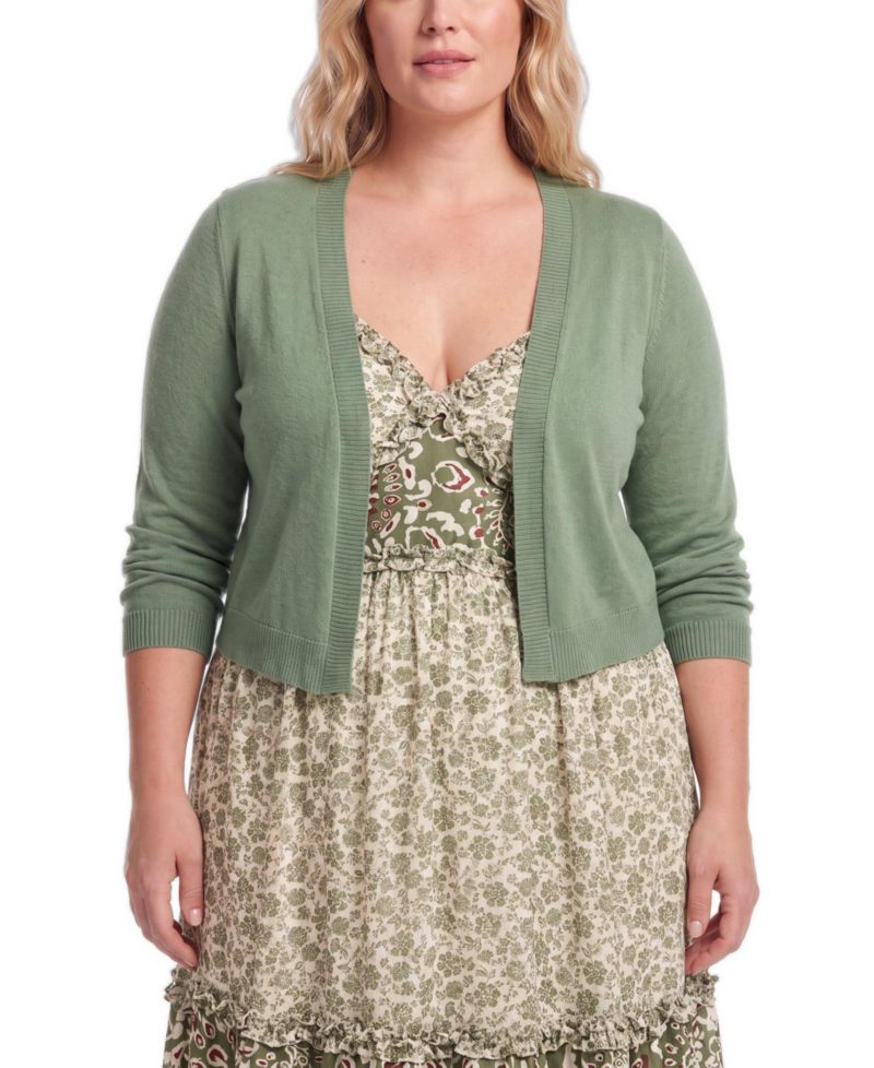 Women's Plus Size 3/4 Sleeve Cropped Shrug Sweater