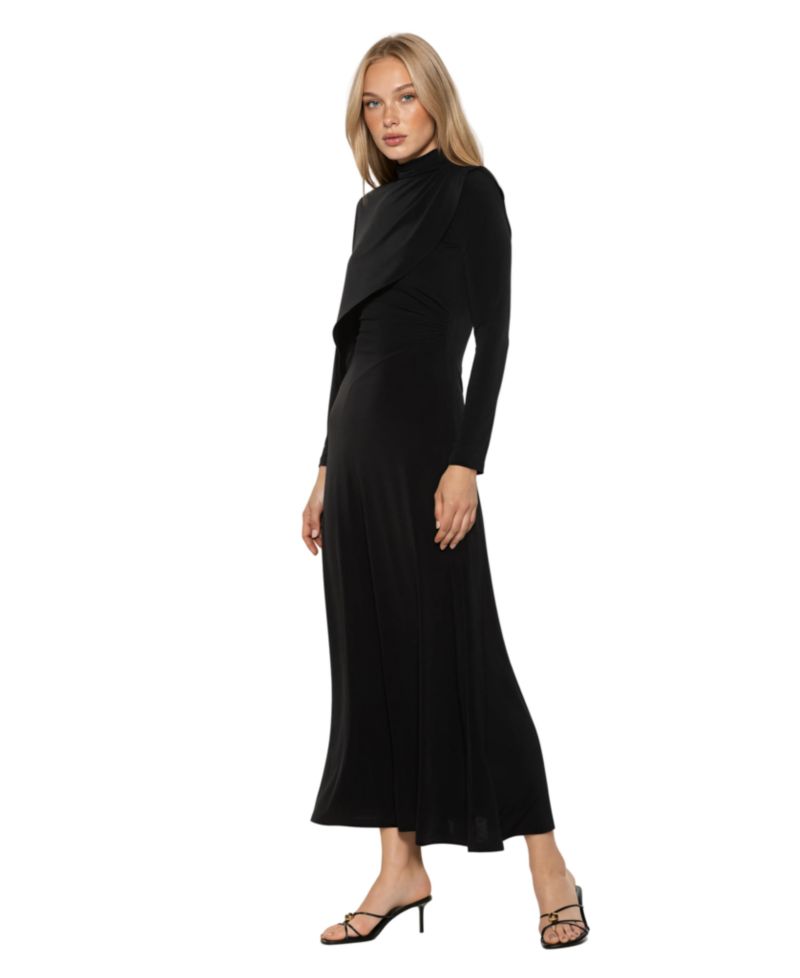 Women's Aziel Draped Cape Mock Neck Maxi Dress