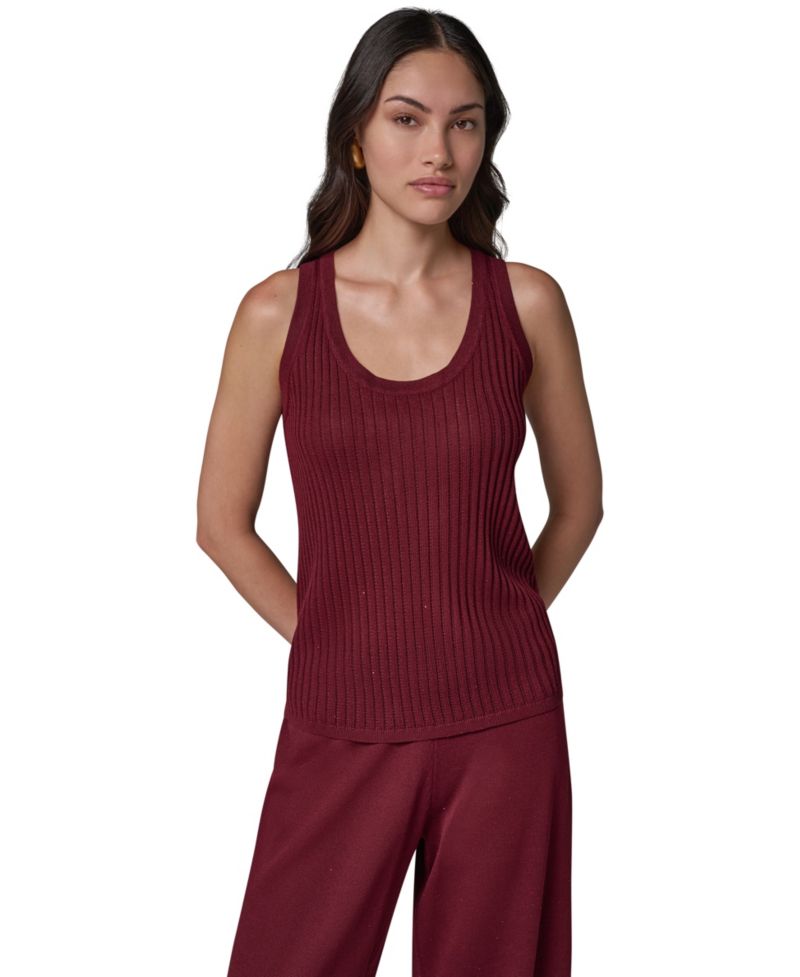 Women's Ribbed-Knit Open-Stitch Scoop Neck Tank Top