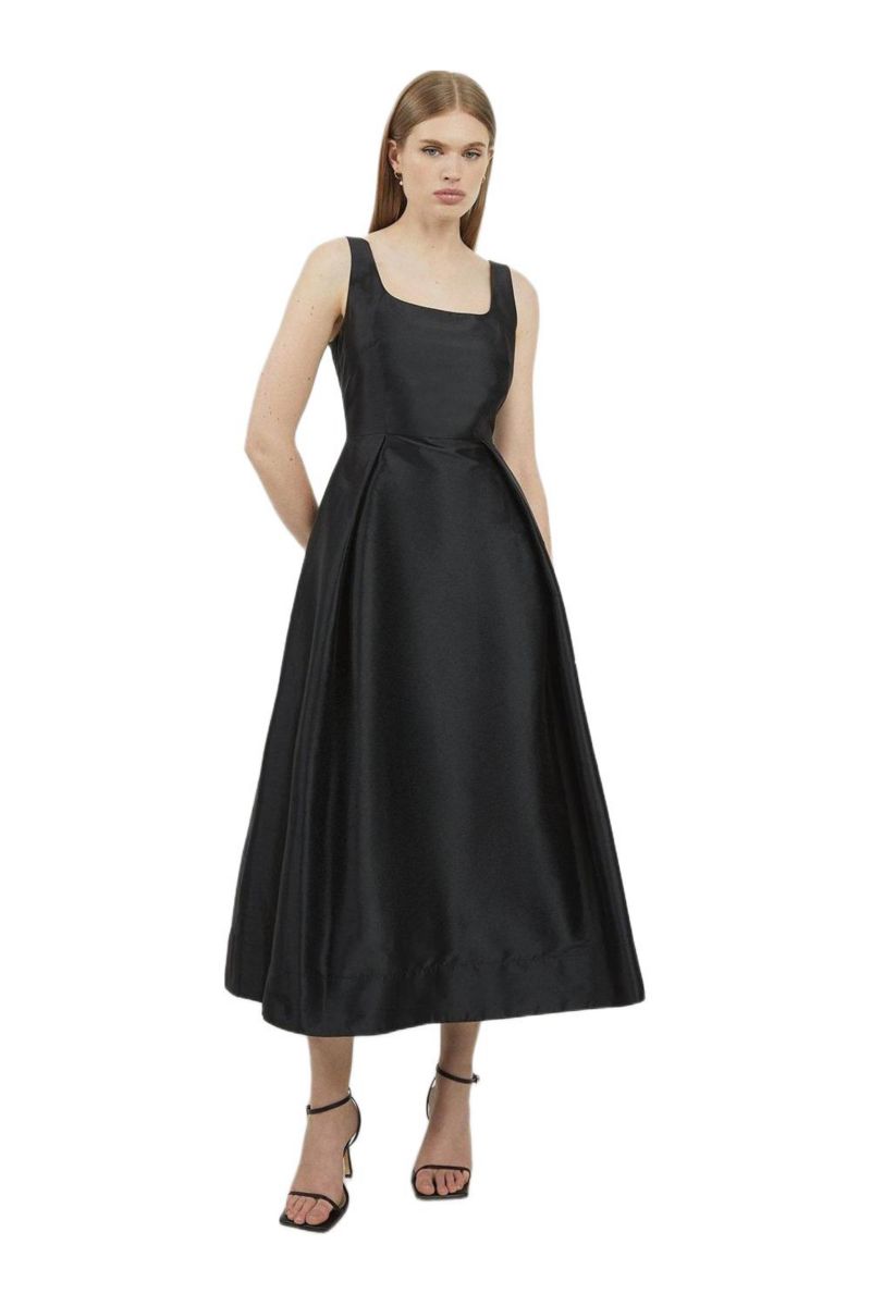 Women's Taffeta Full Skirt Tailored Midi Dress