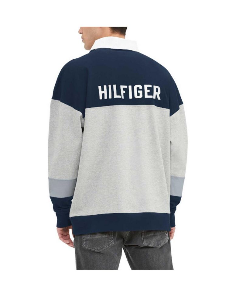 Men's Heather Gray, Navy Dallas Cowboys Connor Oversized Rugby Long Sleeve Polo Shirt