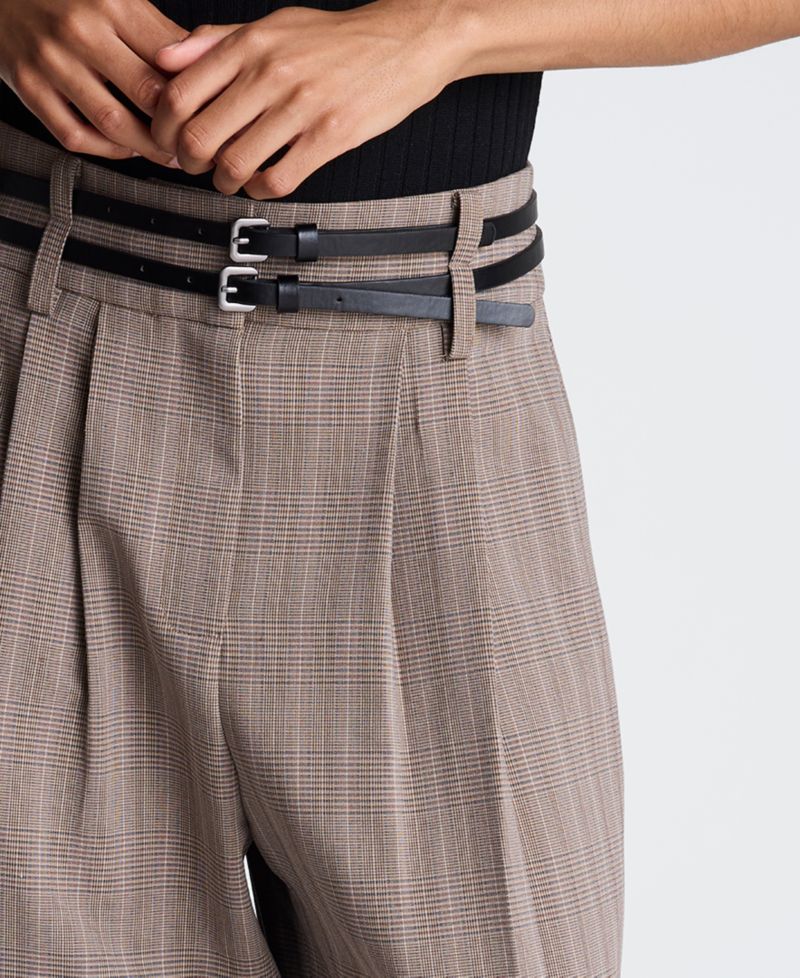 Women's High-Rise Double-Belt Pleated Wide-Leg Pants