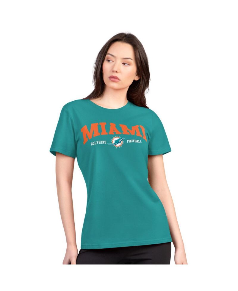 Women's Aqua Miami Dolphins Super-Slim Lightweight Winning Crew T-Shirt