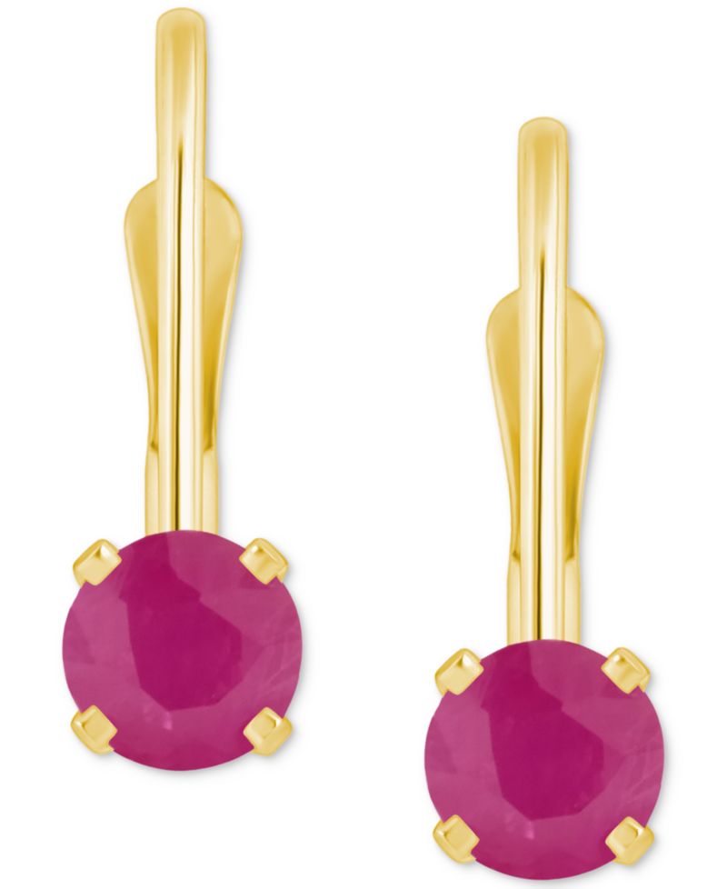 Emerald Solitaire Leverback Earrings (1/2 ct. t.w.) in 14k Gold (Also in Ruby, Sapphire, & Tanzanite)