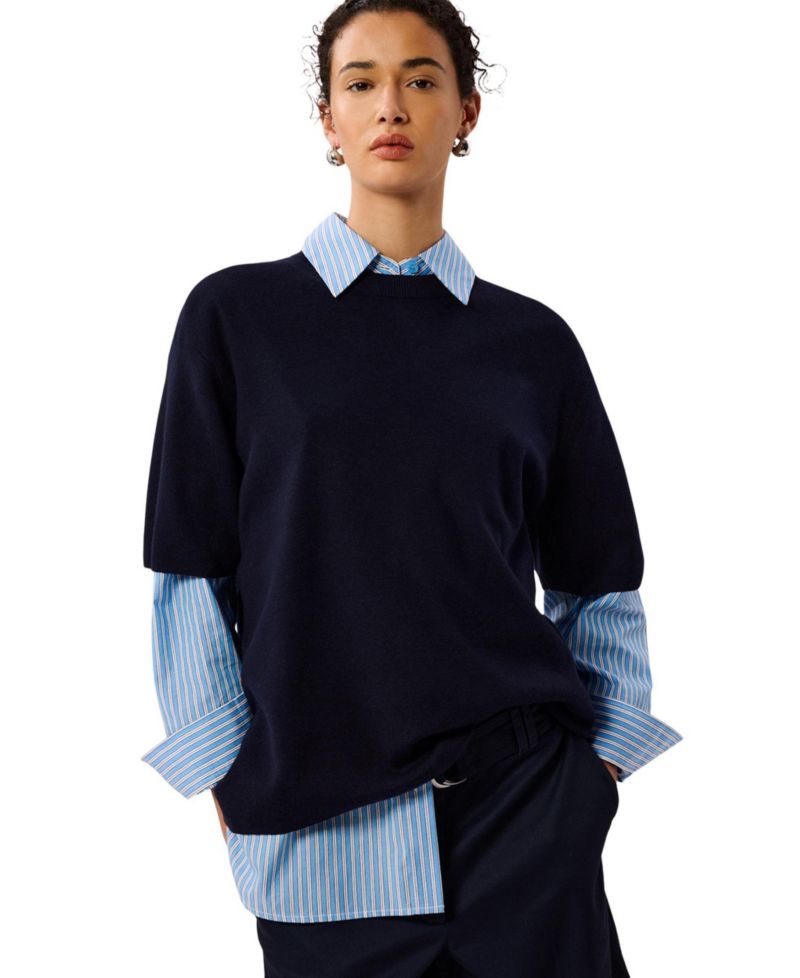 Women's Crewneck Loose Fine Knit Cotton-Blend T-Shirt