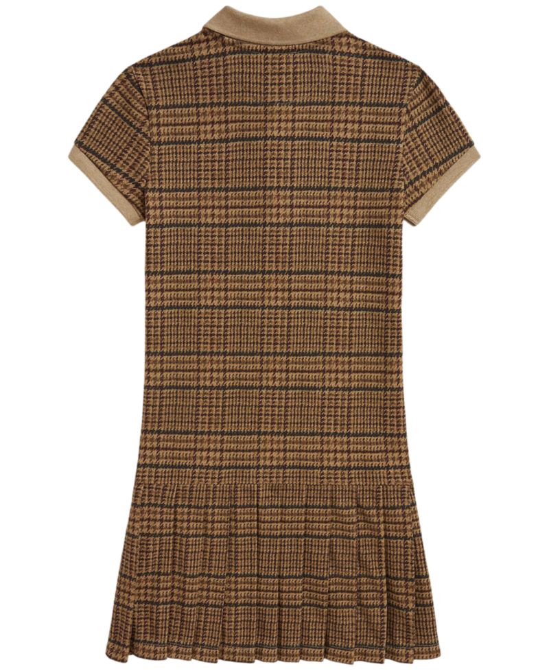 Girls' 7-16 Tweed-Print Stretch Mesh Polo Dress