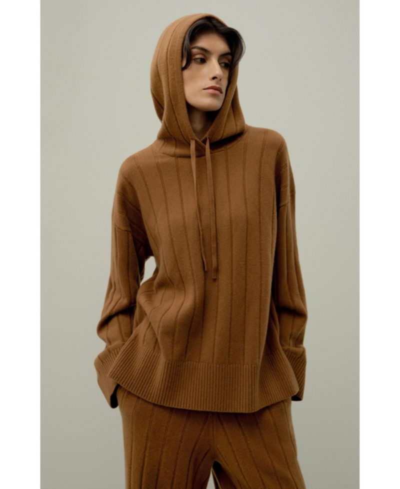 Women's Ribbed Hooded Knit Top
