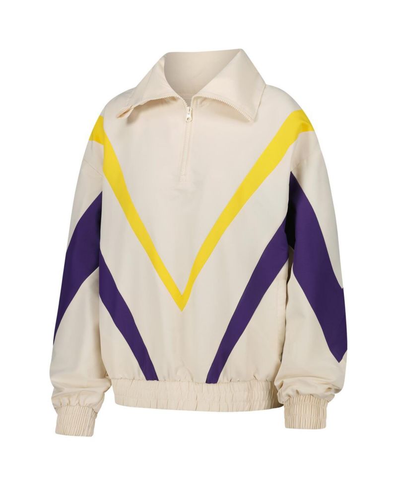 Women's White Los Angeles Lakers Retro Chevron Ripstop Quarter-Zip Windbreaker Jacket