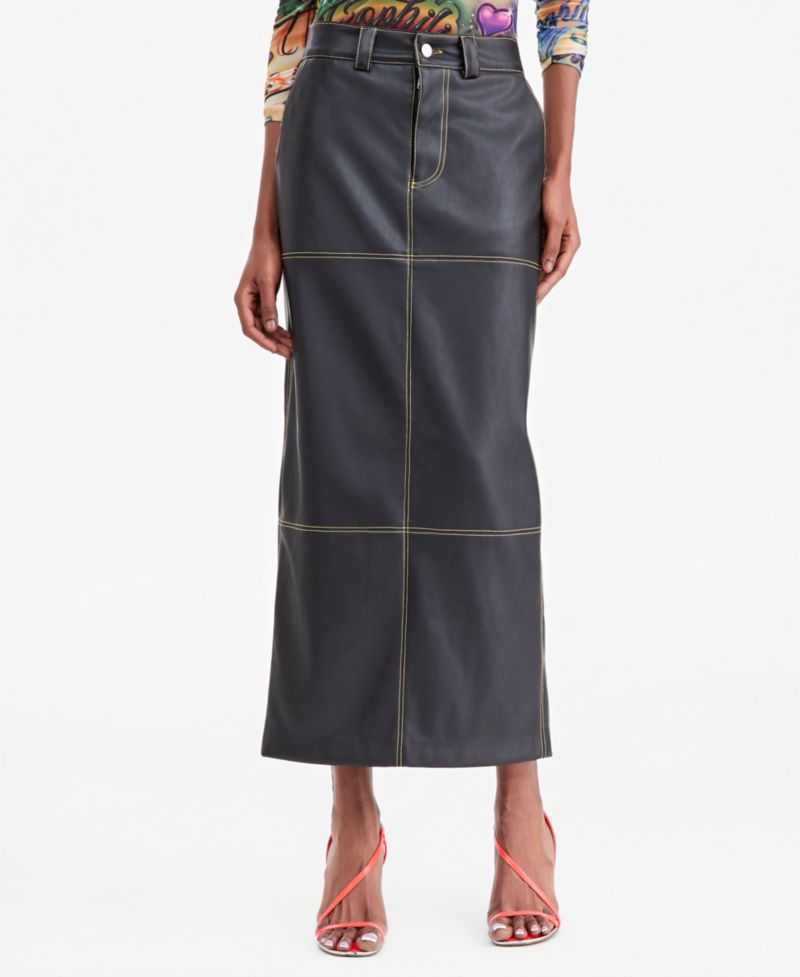 Women's High-Slit Faux-Leather Maxi Skirt