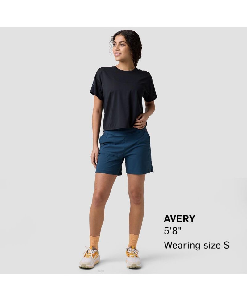 Women's Wasatch Adventure Run Drop-Needle Grid Knit Cropped Short-Sleeve T-Shirt