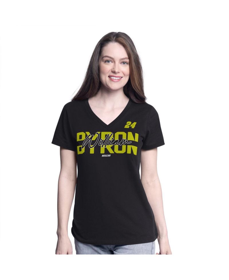 Women's Black William Byron Batter Up V-Neck T-Shirt