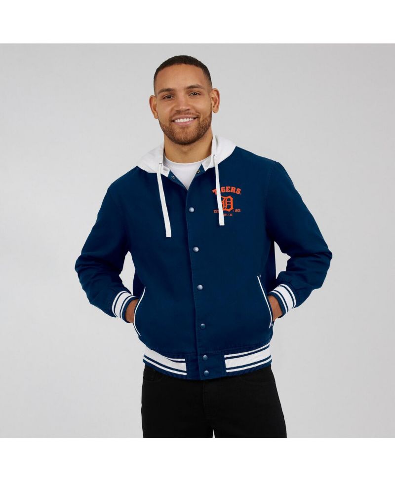 Men's Navy Detroit Tigers Full-Snap Hooded Jacket
