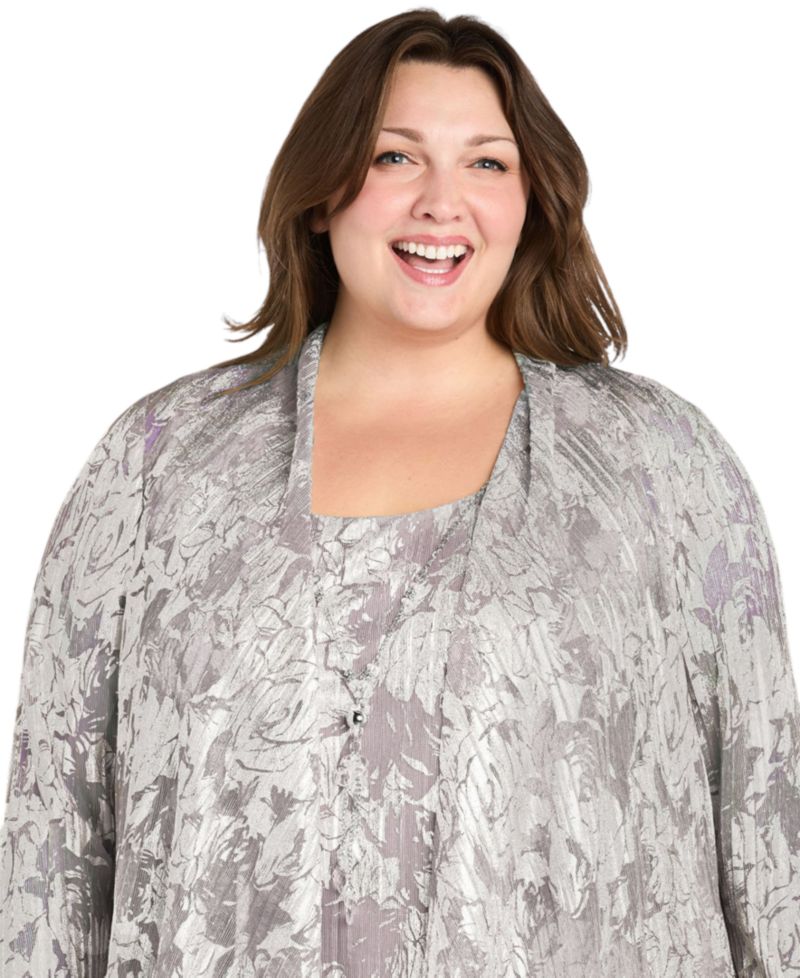 Plus Size 3-Pc. Embellished Jacket, Necklace Top & Pant Set