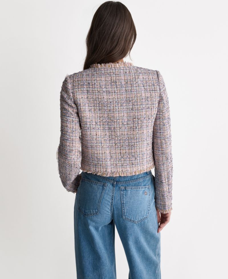 Women's Crewneck Fringe Detail Tweed Jacket