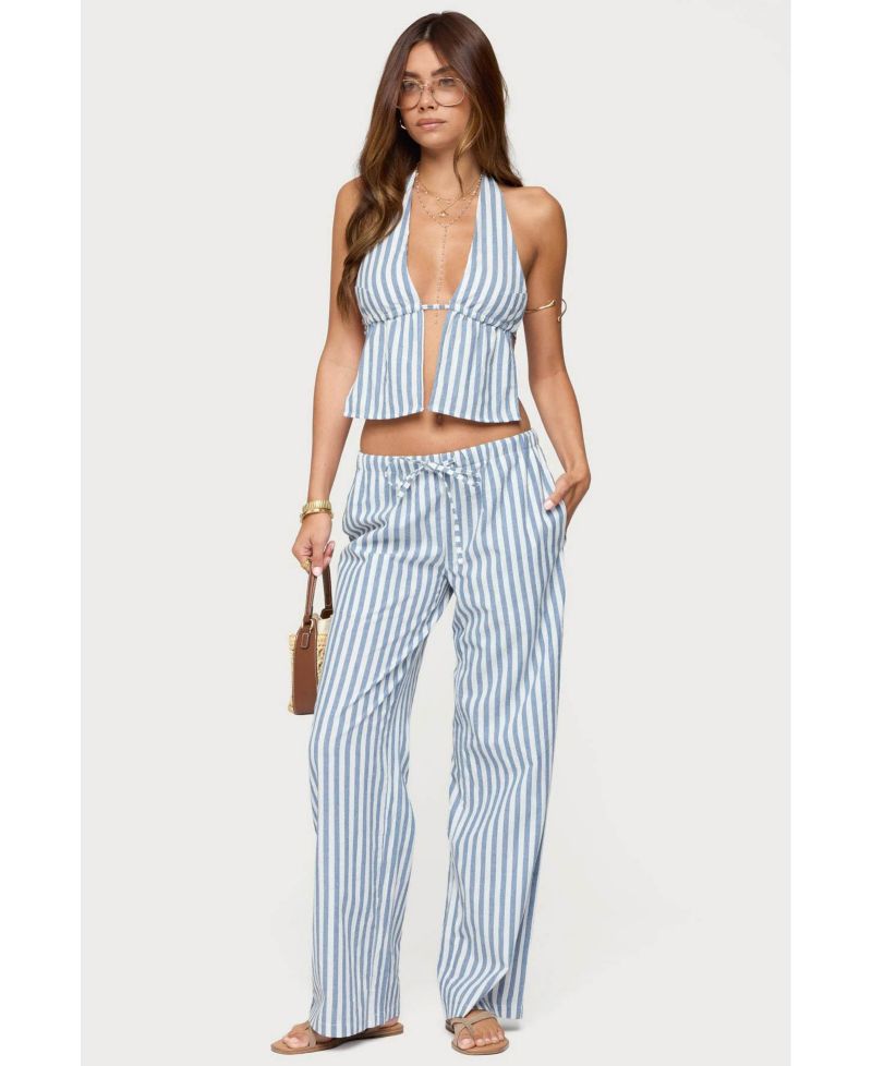 Women's Macey Striped Split Front Backless Top