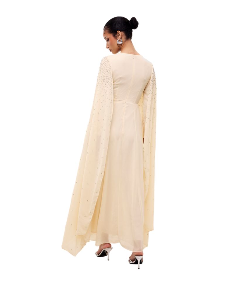 Women's Sequin-Embellished Cape-Style Sleeves Maxi Dress