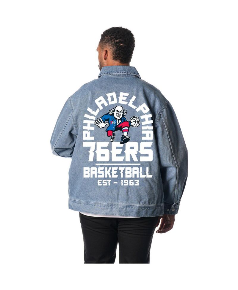 Men's and Women's Blue Philadelphia 76ers Coaches Full-Zip Denim Jacket