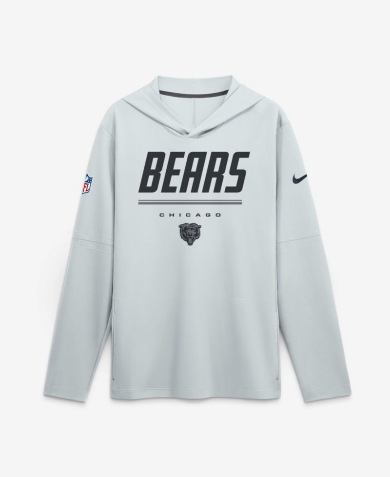 Men's Platinum Chicago Bears Sideline Lightweight Long Sleeve Hooded Dri-FIT T-Shirt