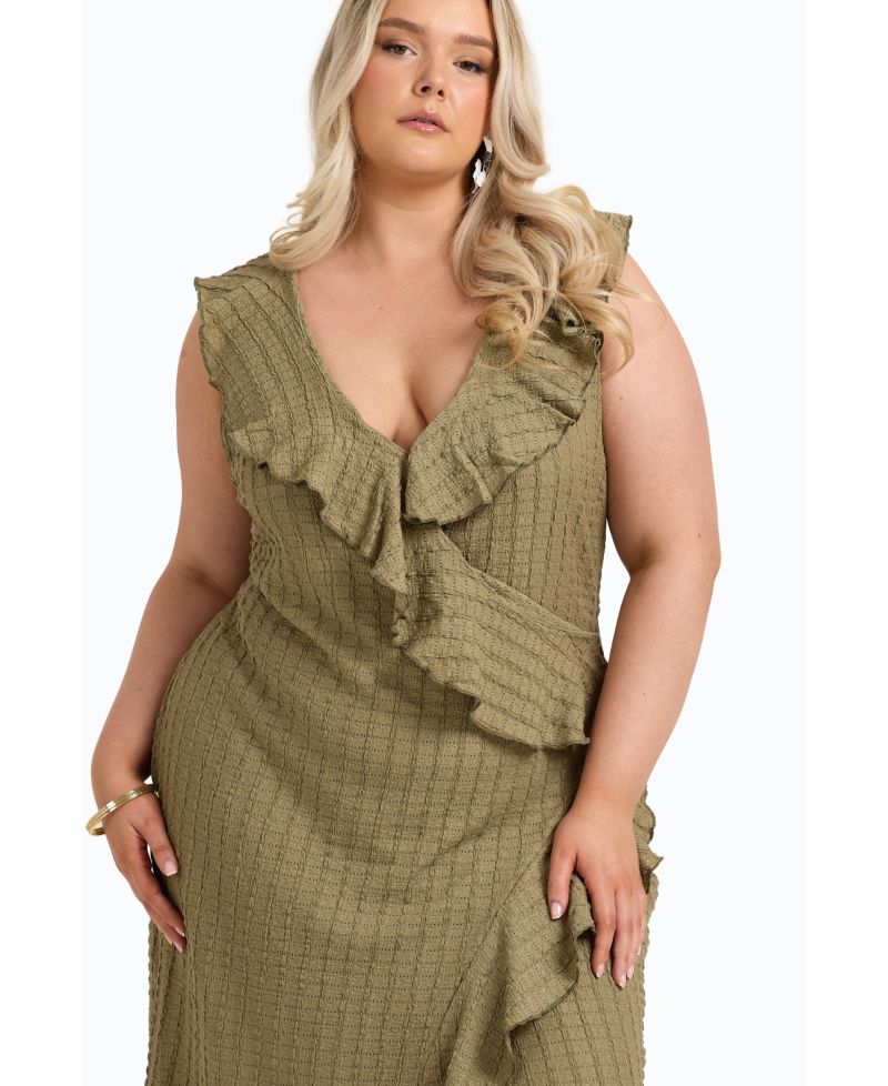 Women's Ruffle Wrap Sleeveless Midi Dress