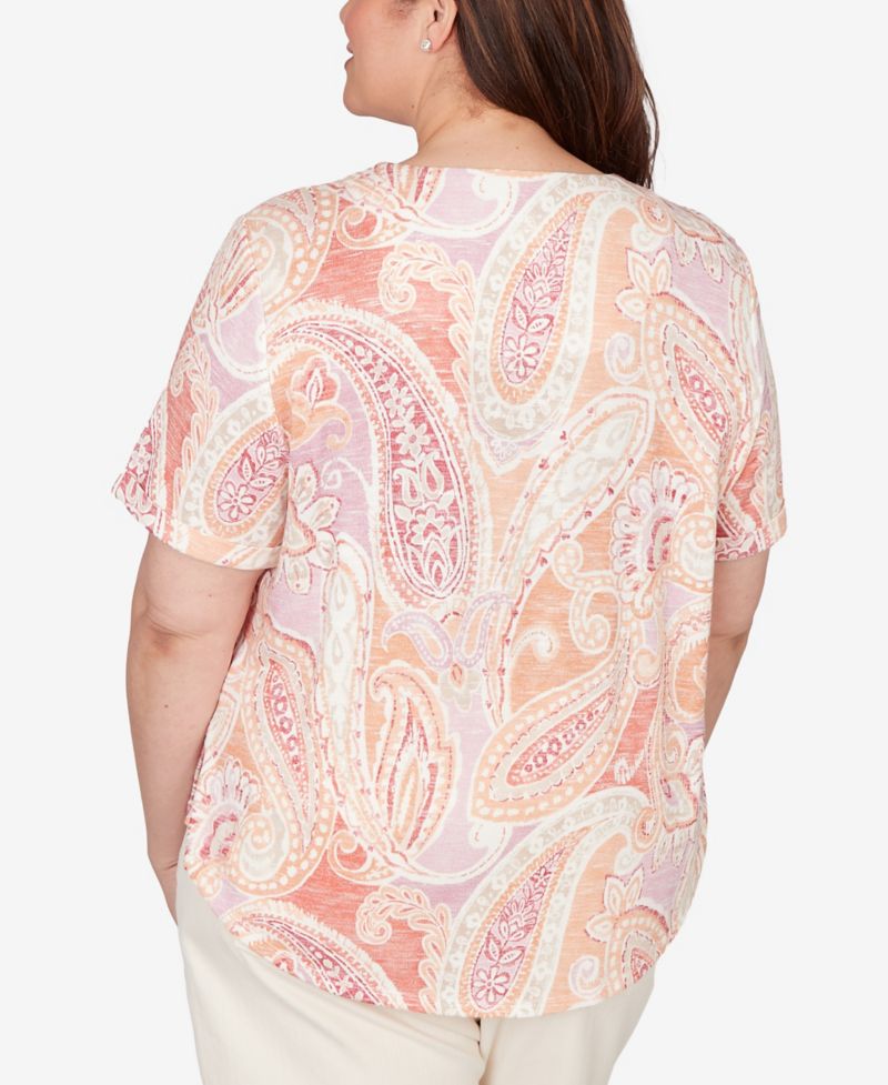 Plus Size Beachcomber Paisley Short-Sleeve T-Shirt with Necklace