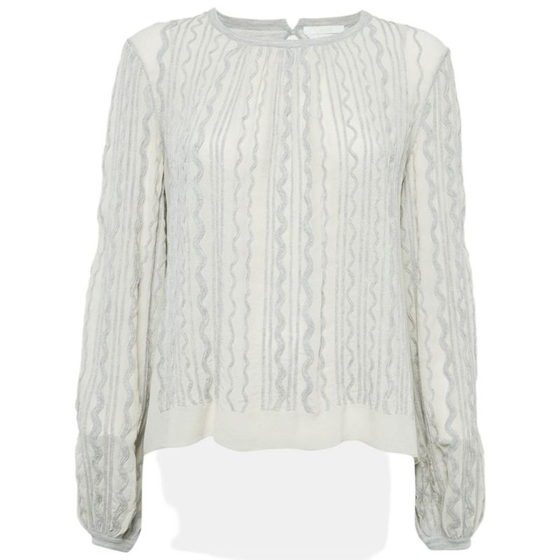 Women's Grey Wavy Embroidered Silk And Jersey Top