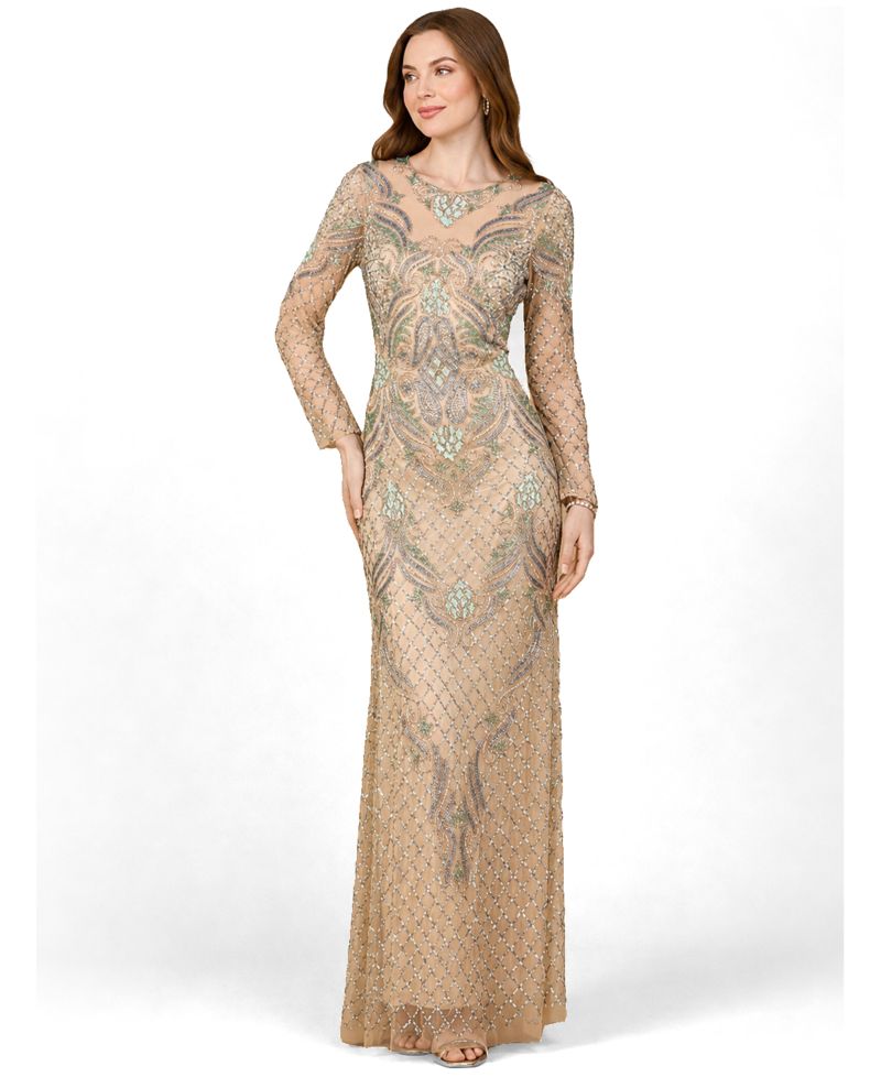 Women's Long Sleeve Beaded Gown