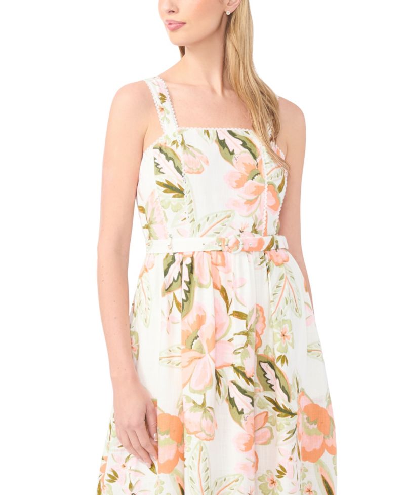 Women's Floral Square Neck Midi Dress