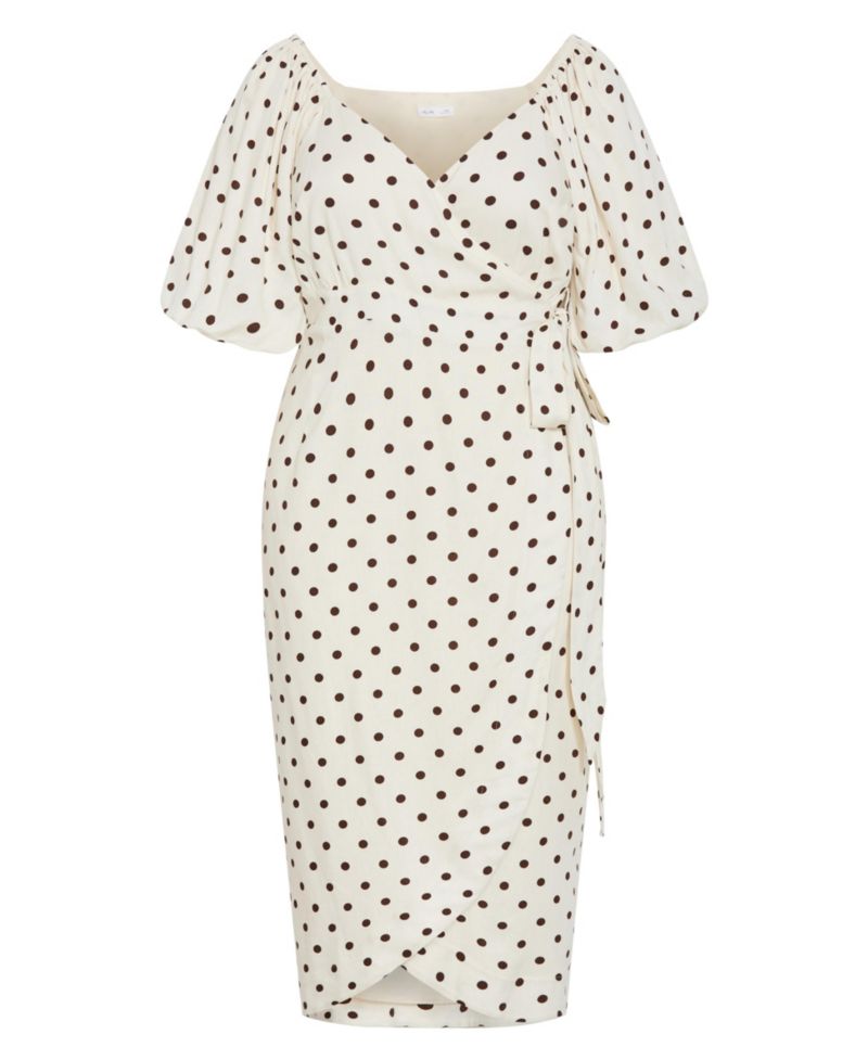 Plus Size Claudine Wrap Spot-Print Balloon-Sleeve Midi Dress