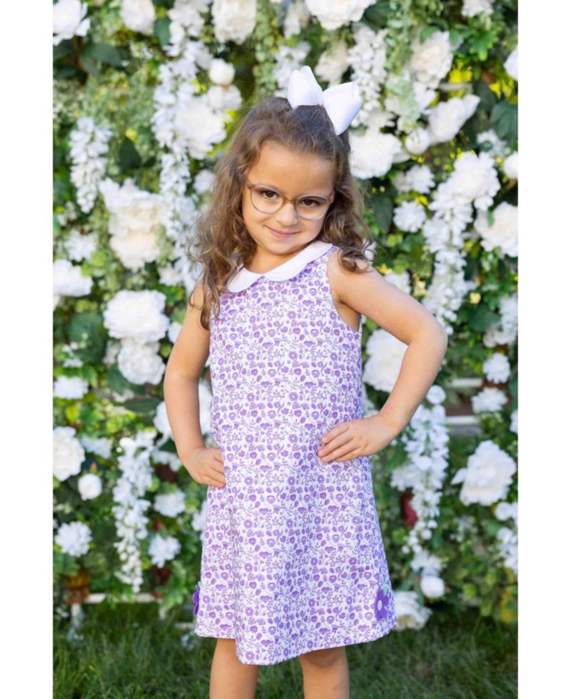 Little Girls Printed Pique Dress with Flowers