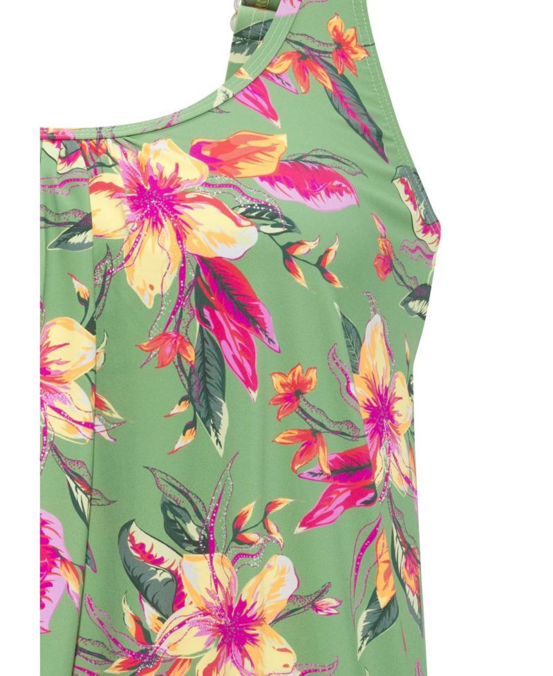 Women's Tropical Print Blouson Oversized Underwire Tankini Top