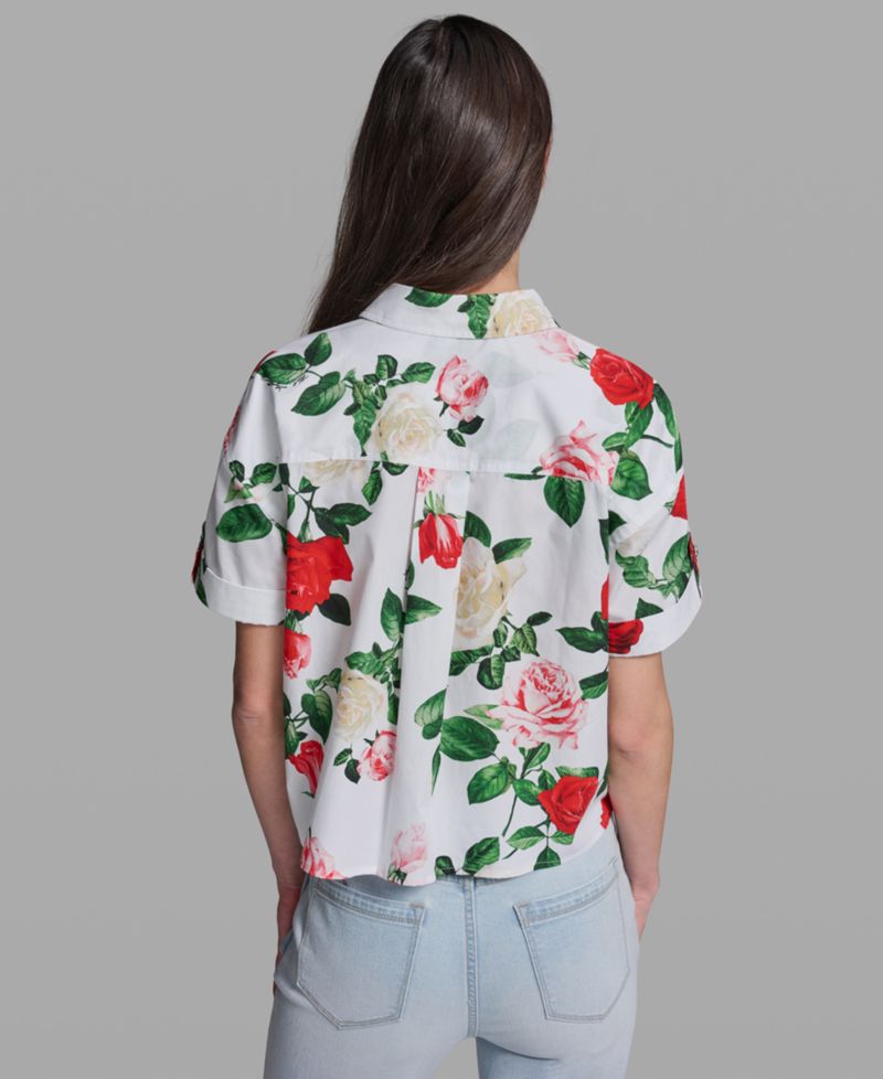 Petite Printed Poplin Collared Camp Top