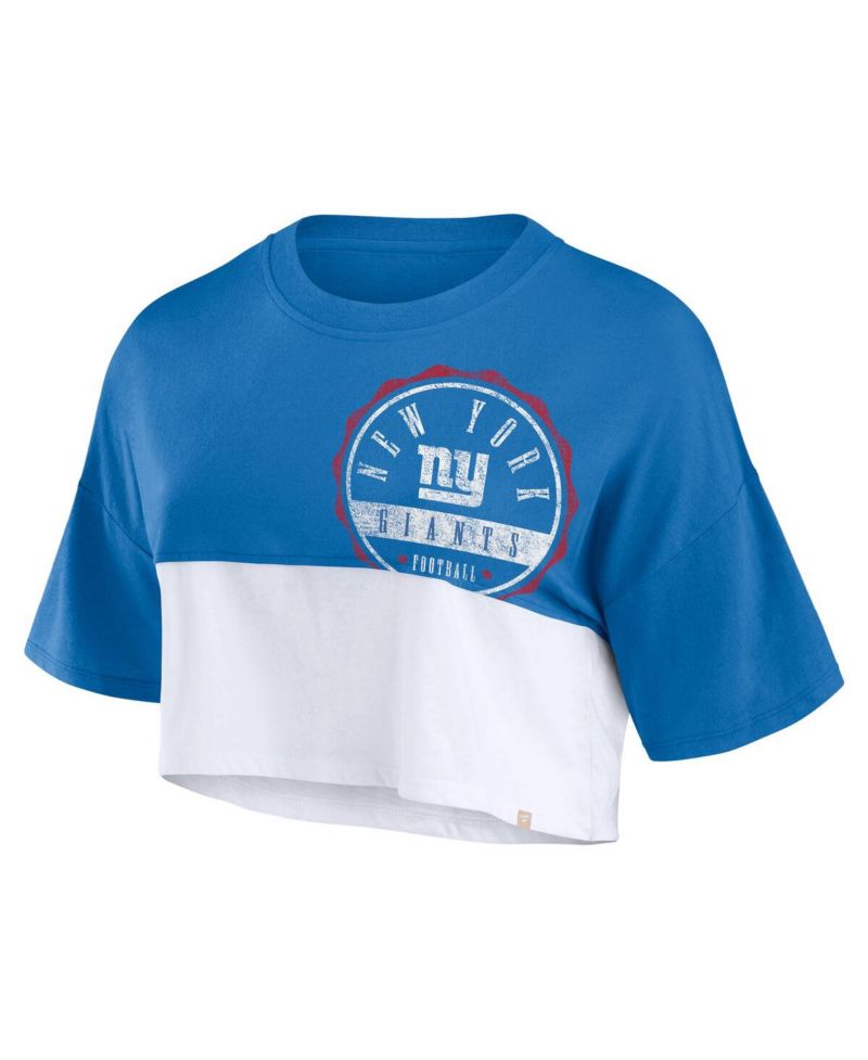 Women's Royal/White New York Giants Boxy Color Split Cropped T-Shirt